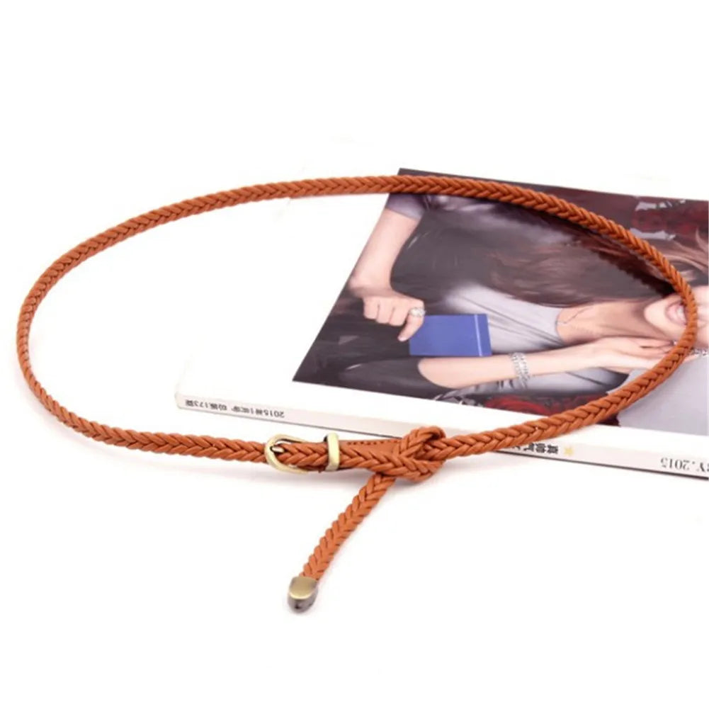 Lady Skinny Twist Woven Belt Braided Waistband For Women Waist Belt Dress Belt Thin Leather Narrow Knitted Decorative Waistband