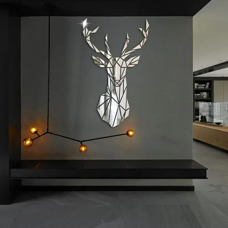 Mirror 3D Wall Stickers Nordic Style Acrylic Deer Head Mirror Sticker Decal Removable Mural for DIY Home Living Room Wall Decors