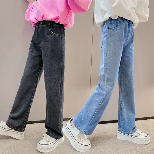 Spring Autumn Teenager Girls Denim Pants Children Trousers New Fashion Solid Color Girls Jeans