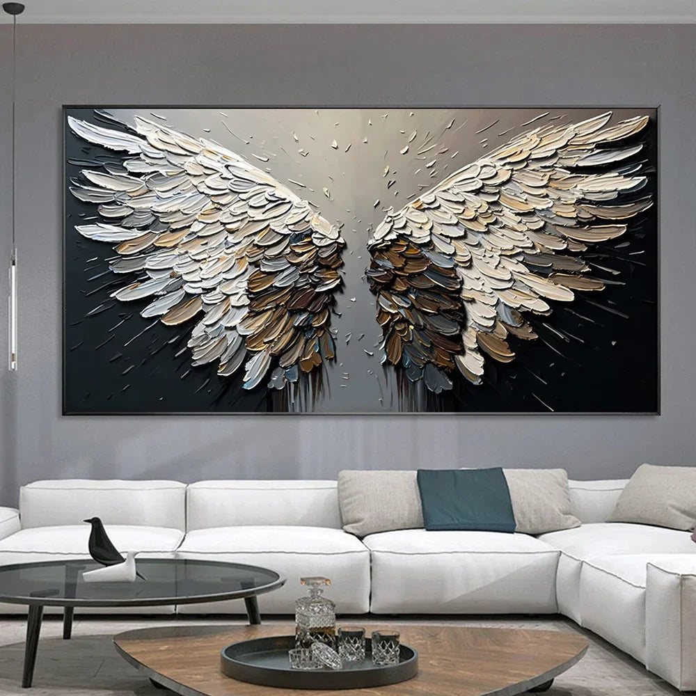 Black Gray Feather Large Size Wings Canvas Painting Bohemian Style Wall Art Posters Print Modern Living Room Home Decor