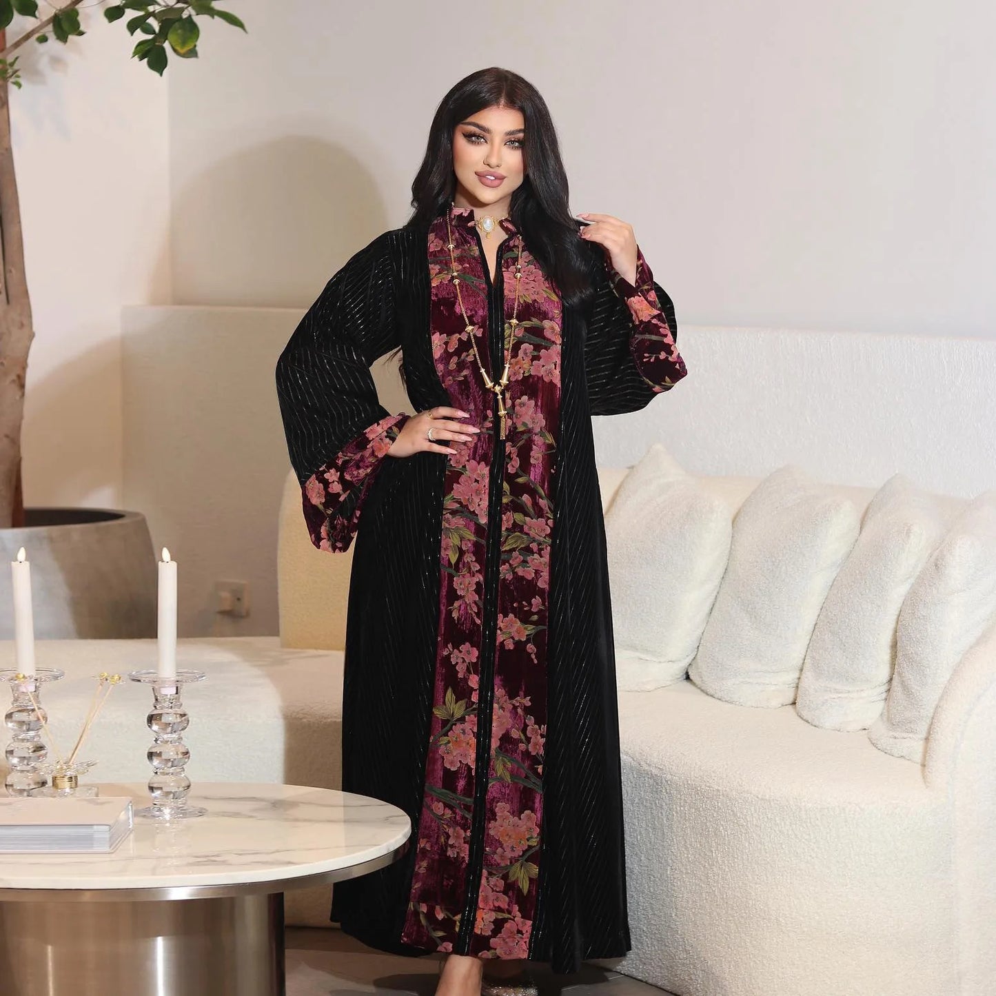Abaya For Women Ramadan Gurban Muslim Arab Gold Velvet Jacquard Style Evening Dress Fashion Jalabia Women's Wear Clothing