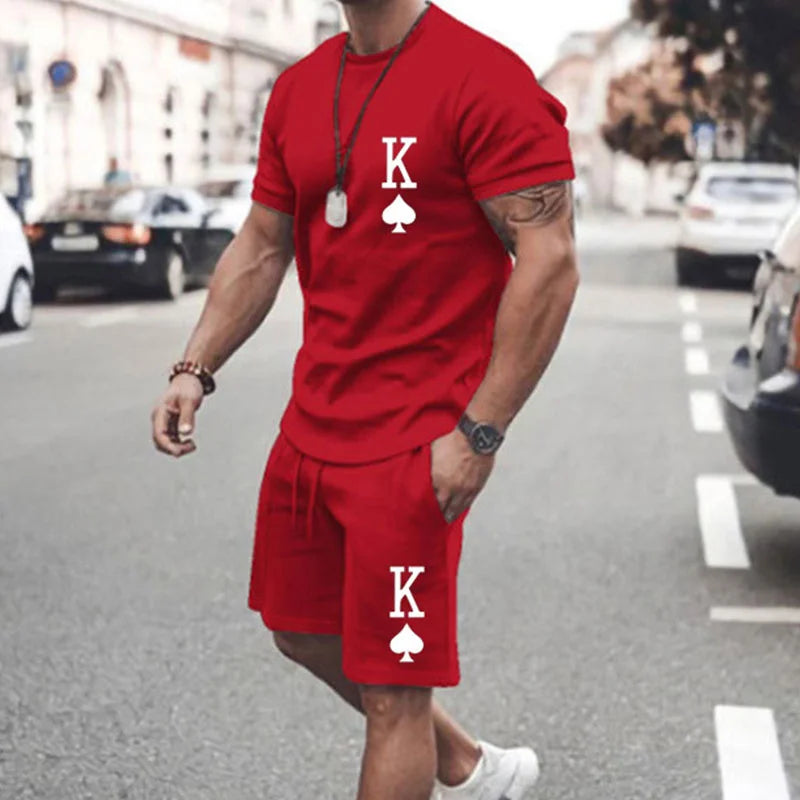 Casual Men's T-shirt Set Sportswear For Male Oversized Clothing Short Sleeve Shorts Suit Men T-shirt Suit Summer Beach Shorts