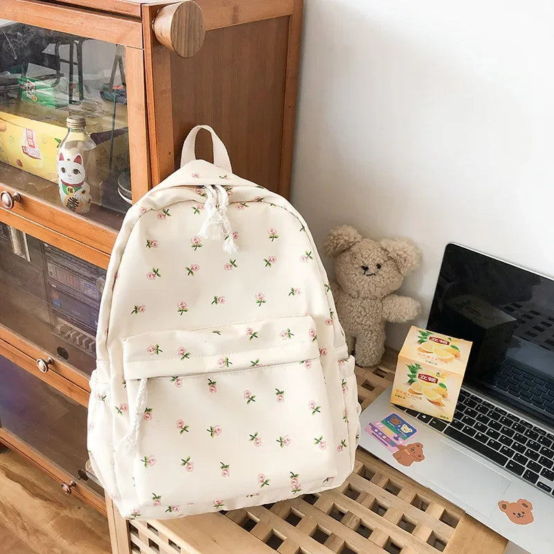 Korean Style  Floral Backpack For Women Waterproof  Rucksack Teenager Large Capacity Student School Bag Travel Bag