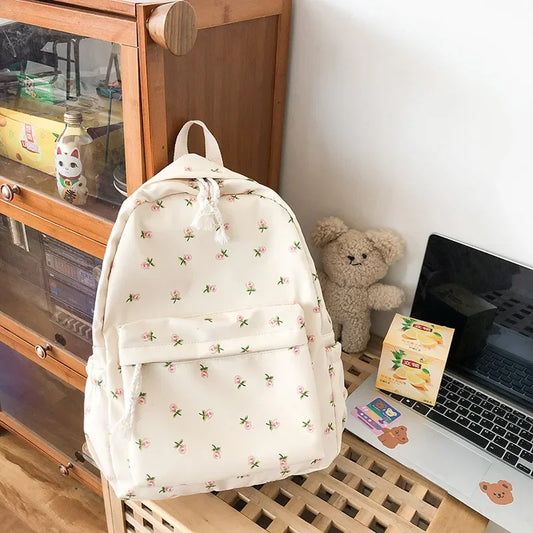 Korean Style  Floral Backpack For Women Waterproof  Rucksack Teenager Large Capacity Student School Bag Travel Bag