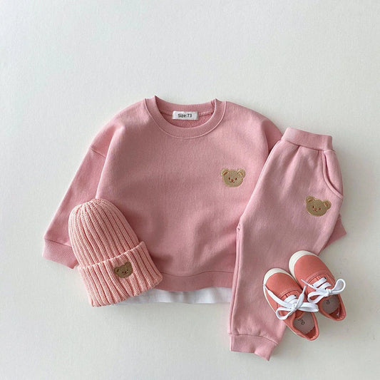 Baby Boys Girls 2pc Set Autumn Little Bear Embroidery Tops Coat + Pants Suit Clothes Two-piece Newborn  Spring Winter Sets Kids