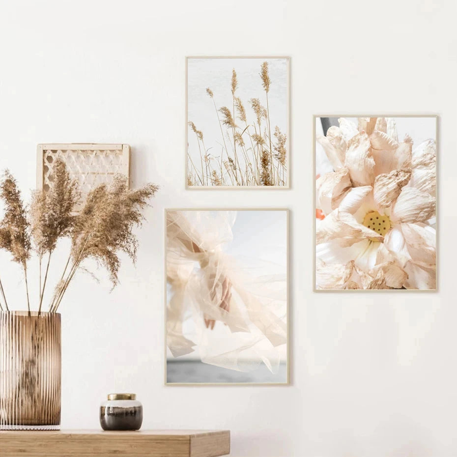 Beige Flower Beach Landscape Picture Bohemia Poster and Print Nordic Home Decor Wall Art Canvas Painting for Living Room Design