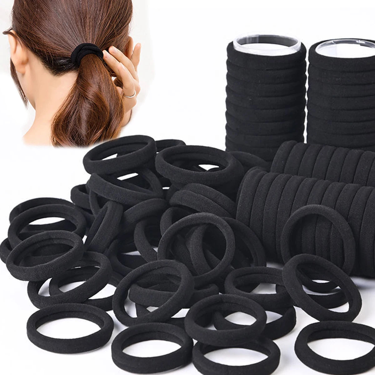 Black Hair Bands for Women Girls 50/100pcs  Hairband High Elastic Rubber Band Hair Ties Ponytail Holder Scrunchies Accessorie