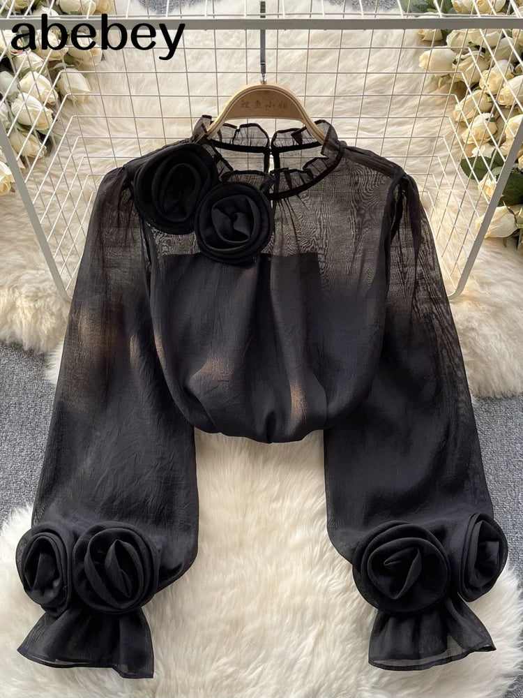 Ruffle Chiffon Blouse Summer Women Lantern Sleeve Fashion Loose Vacation Ladies Casual Chic Tops