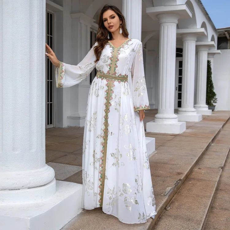 Moroccan abaya For Women Dubai Caftan Kaftan Hot Stamping Muslim Arab Dress Long Sleeped Embroiled Cardigan Dress Pajama Dress