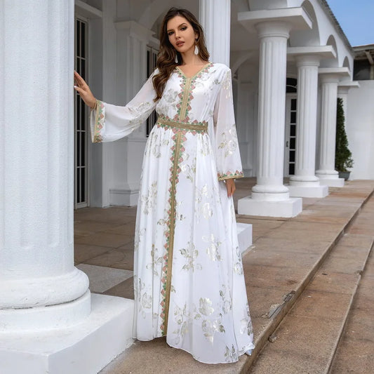 Moroccan abaya For Women Dubai Caftan Kaftan Hot Stamping Muslim Arab Dress Long Sleeped Embroiled Cardigan Dress Pajama Dress