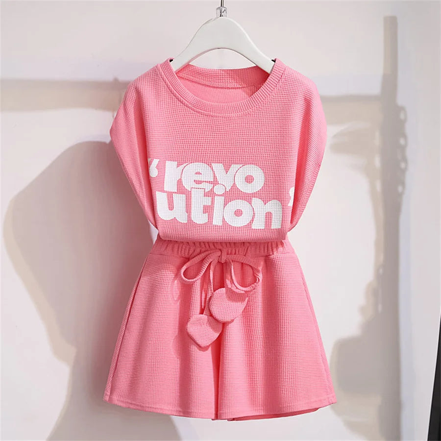 Years Girls Summer Outfits Kids Sleeveless Shirt Tops and Loose Shorts Toddler Girl's Summer 2 Piece Clothing Sets