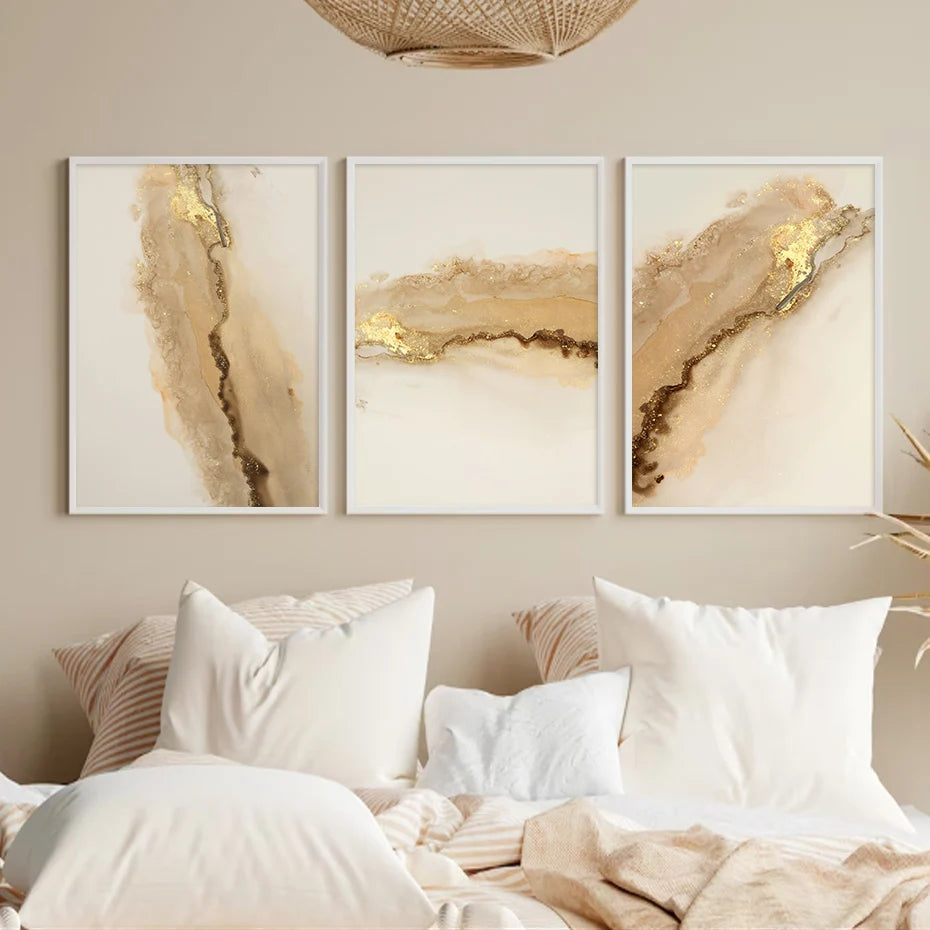 Modern Abstract Beige Gold Marble Posters Luxury Wall Art Canvas Painting Print Pictures Living Room Interior Home Decoration