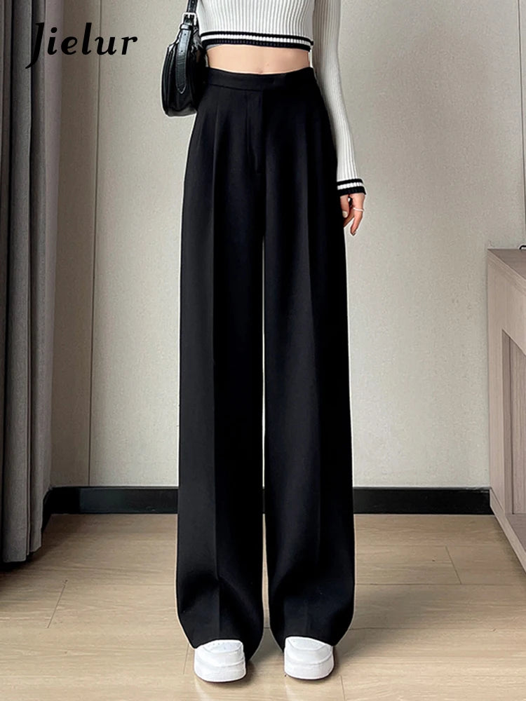 Autumn Slim High Waist Straight Women's Pants Casual Solid Color Loose Chic Female Wide Leg Pants Fashion