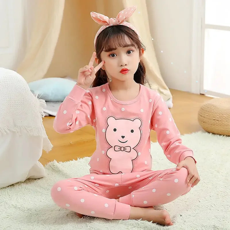 Toddler Baby Kids Unisex Casual Pajama Suit Cartoon Bear Print Long Sleeve Tops+ Pants Boys Sleepwear