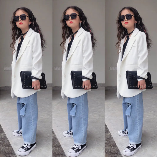 Korea Style Girl And Boys Fashion Blazer Coat Spring Autumn New Loose Outfit Children Hot Selling Jacket Suit