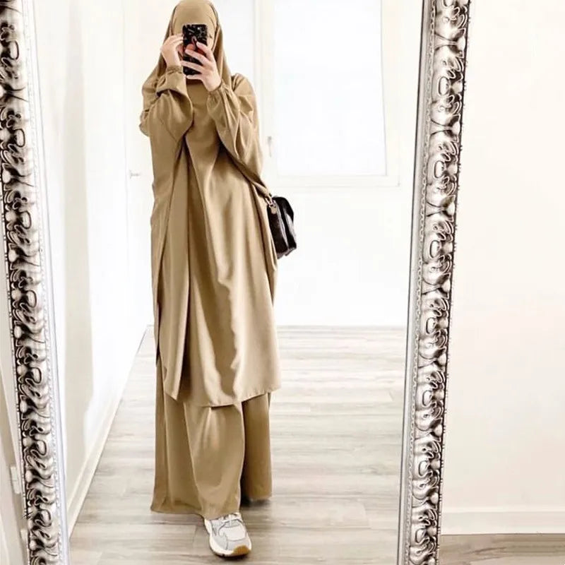 Hooded Muslim Women Hijab Dress Full Cover Prayer Garment Jilbab Abaya Long Khimar Ramadan Gown Abaya Skirt Set Islamic Clothes