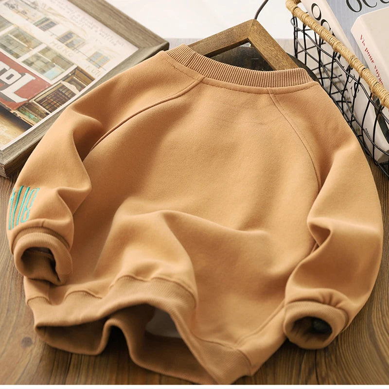 New Big Size Spring Autumn Boys Shirt Fashion Letter Smile Full Sleeve Teenager Boys Sweatshirt Children Top Clothes