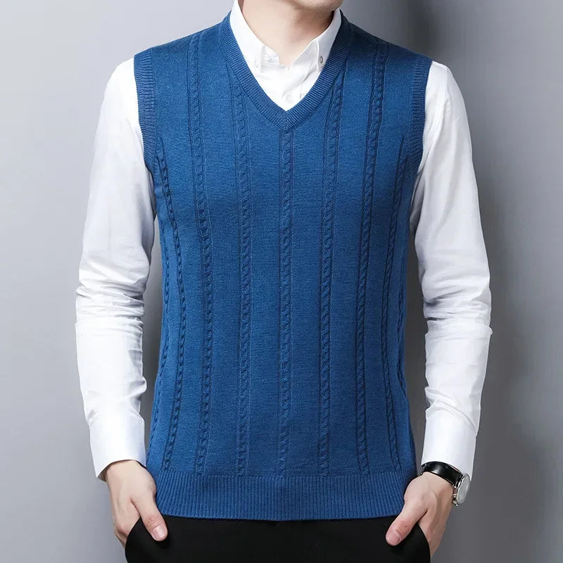 New Style Wool Knitted Vest Men's  Solid Color Casual Knitted Vest Pullover Sweater