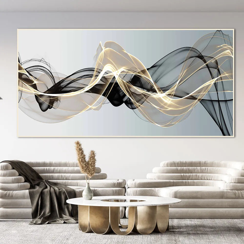 Floating Black Gold Mesh Canvas Painting Print Modern Luxury Wall Art Large Picture Poster For Living Room Home Decor