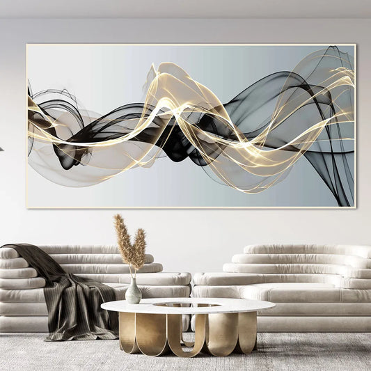Floating Black Gold Mesh Canvas Painting Print Modern Luxury Wall Art Large Picture Poster For Living Room Home Decor