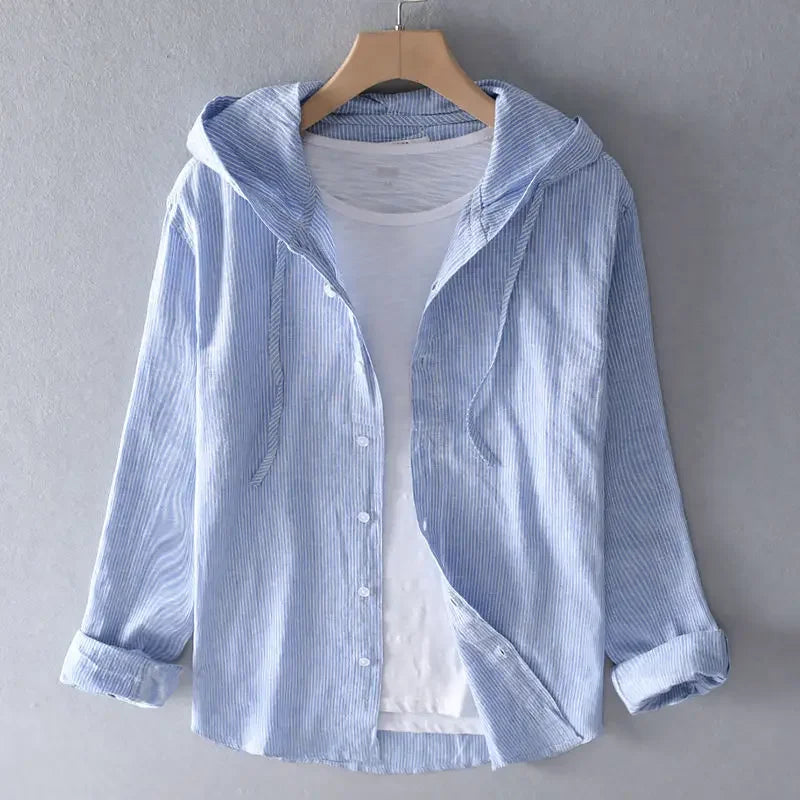 Hooded Long Sleeve Cotton Shirt Man High Street Loose Casual Button All-match Cardigan Q14