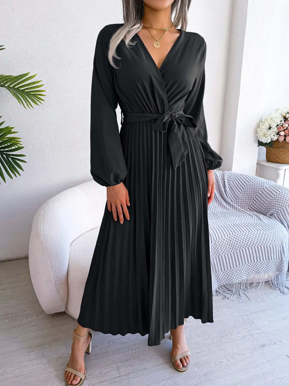 Women Spring Summer V Neck Long Dress