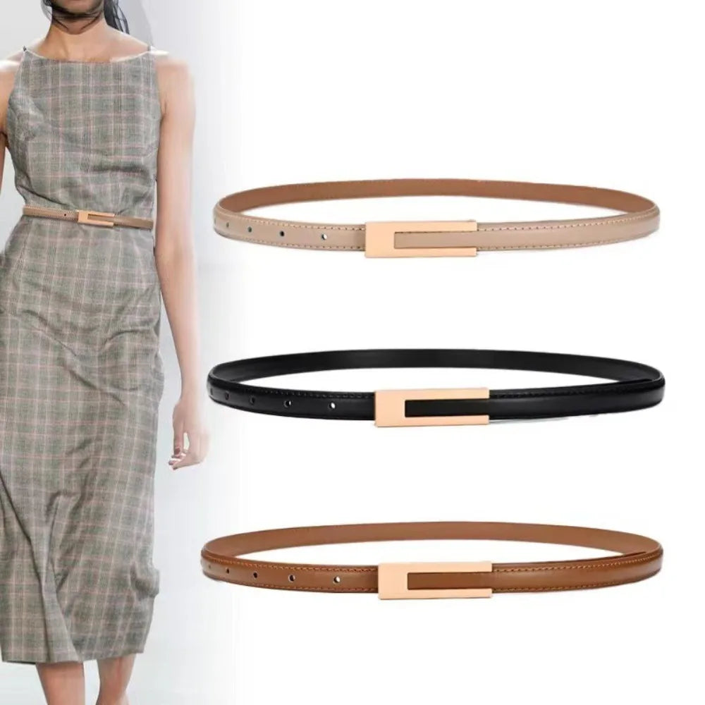 Waist Belt Simple Alloy Buckle Thin Dress Coat Decorative Waistband Pu Leather Skinny Waist Straps Women