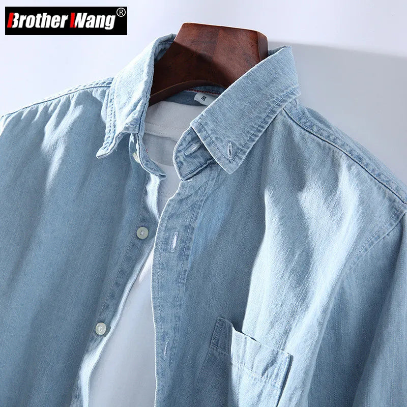 New Men's Casual Denim Shirt Fashion Casual Cotton Slim Fit Cowboy Long Sleeve Shirt Male Brand Clothes