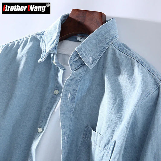 New Men's Casual Denim Shirt Fashion Casual Cotton Slim Fit Cowboy Long Sleeve Shirt Male Brand Clothes