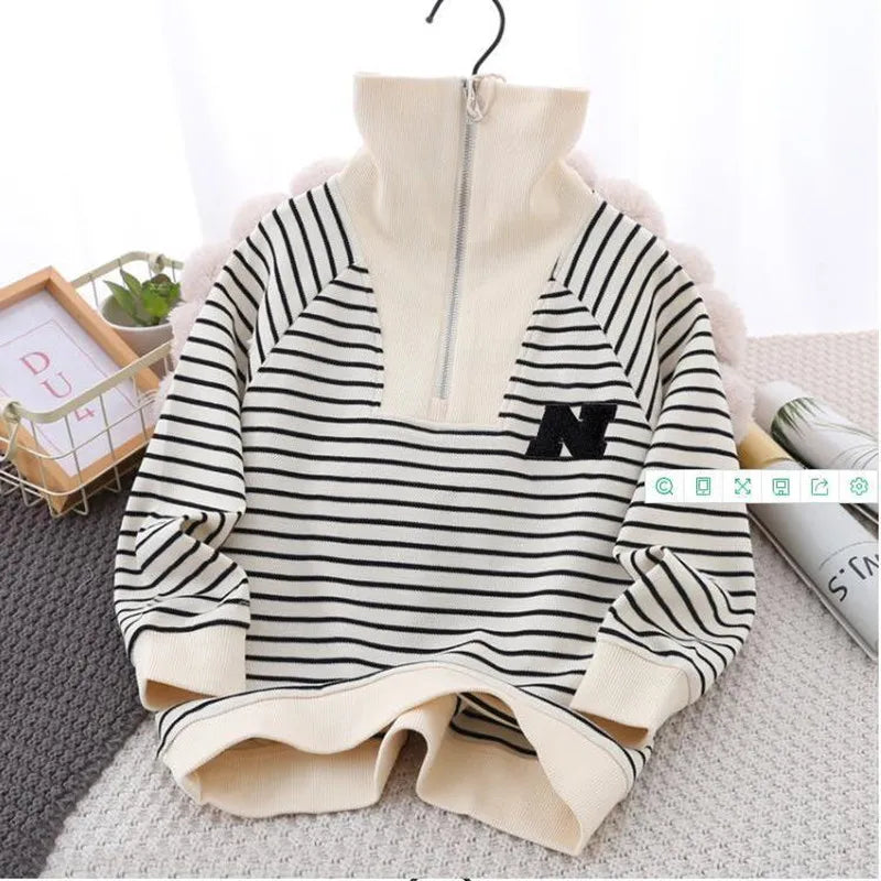 Spring Boys Cotton Sweatshirts Kids Teen Stripe Pullover Sport Tops Children Long Sleeve Clothes