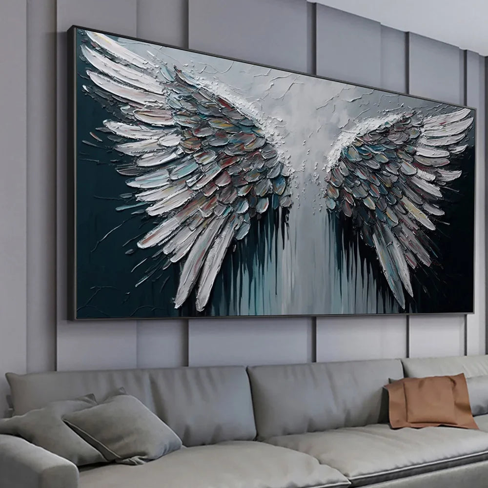 Black Gray Feather Large Size Wings Canvas Painting Bohemian Style Wall Art Posters Print Modern Living Room Home Decor