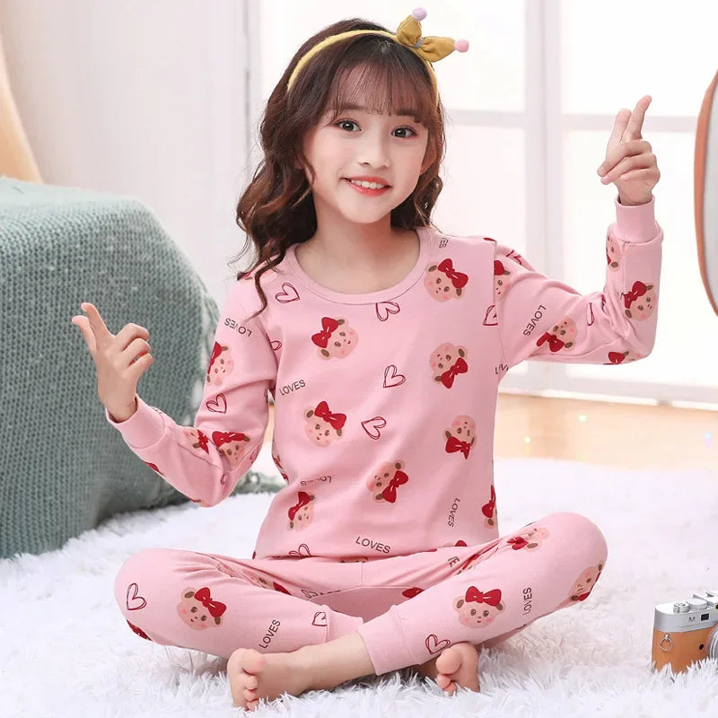 Toddler Baby Kids Unisex Casual Pajama Suit Cartoon Bear Print Long Sleeve Tops+ Pants Boys Sleepwear