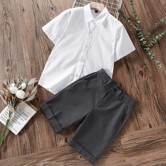 Summer  Kids Shirts for Boys White Blouses Short Sleeve Children Costumes Teenagers Preppy Tops 8 10 12 14 Years