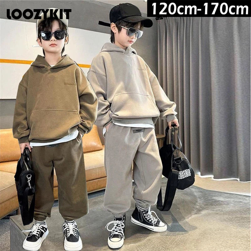 Spring Children Hooded Tracksuits Suits 3-14Y Junior Boys Girls Sportswear 2 Pieces Set