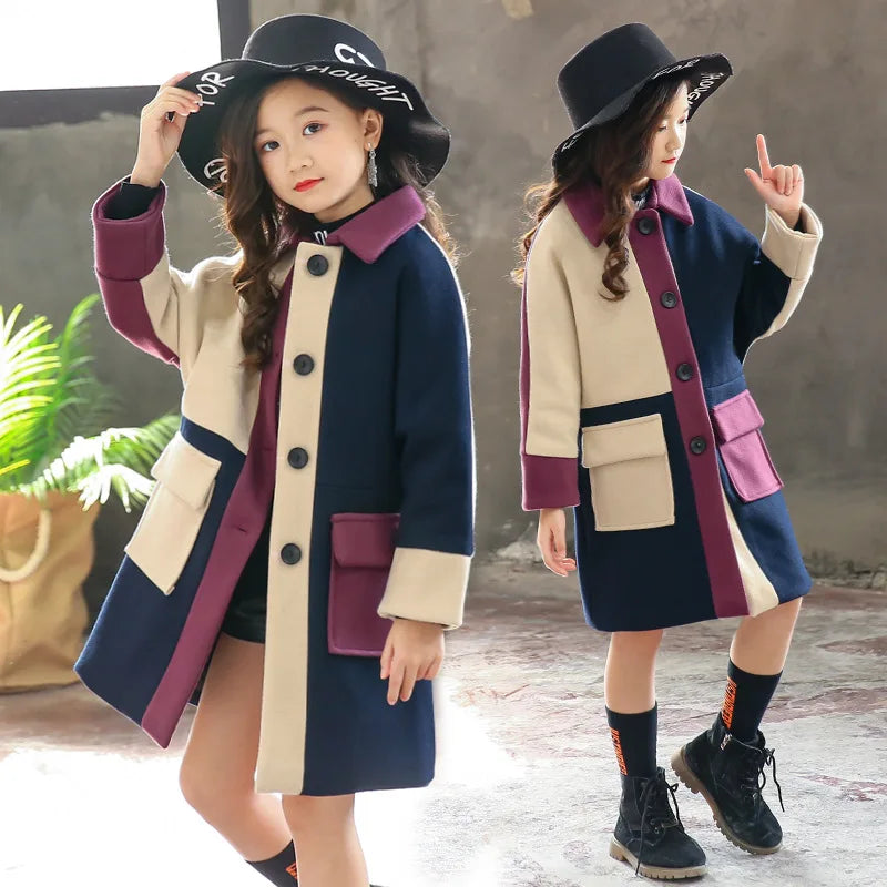 Woolen Girls Jacket Autumn Winter Jackets For Kids Wool Coats Fashion Children Clothing Outerwear Coat