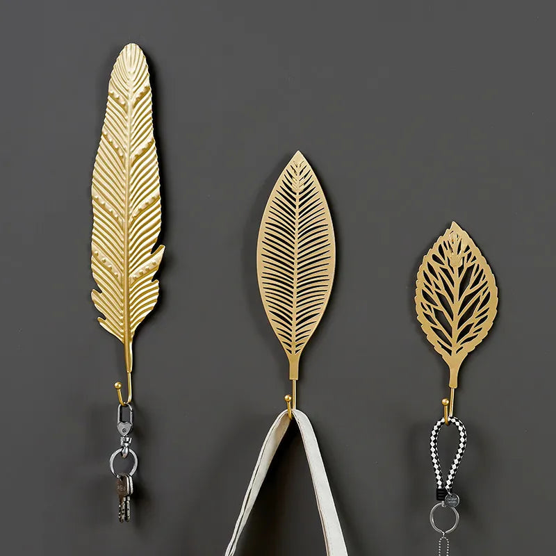 Retro Gold Leaf Shape Hanging Hooks Punch-Free Wall Hanger Hanging Storage Rack Towel Watch Bag Key Self Adhesive Household