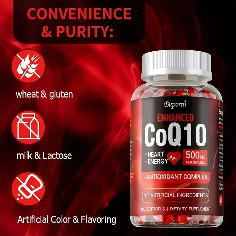 CoQ10 Supplement - Supports Heart and Cardiovascular Health, Anti-Aging, Energy Supplement, Gluten-Free, Non-GMO