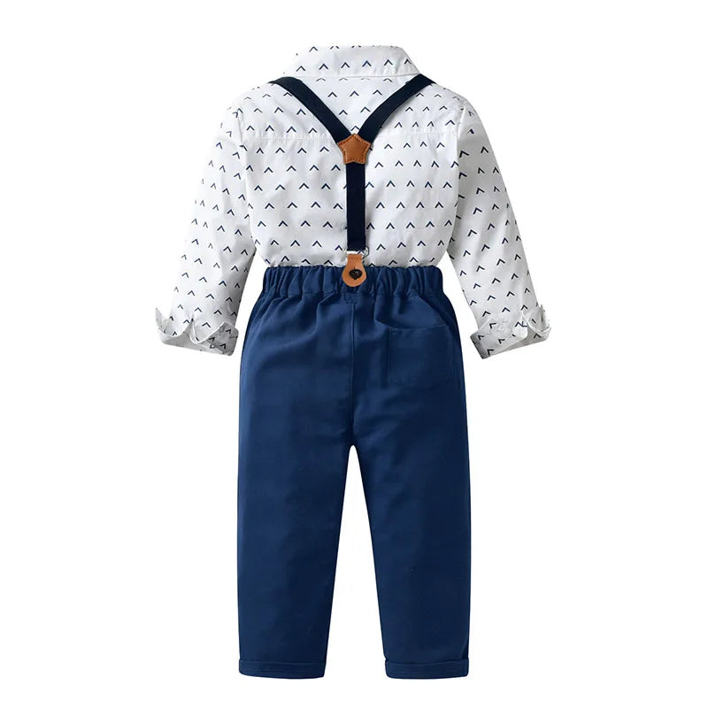Fashion Children Boys Formal Clothing Set Toddler Gentleman Clothes Suits Long Sleeve Bowtie Shirt+Suspenders Trousers  Outfits