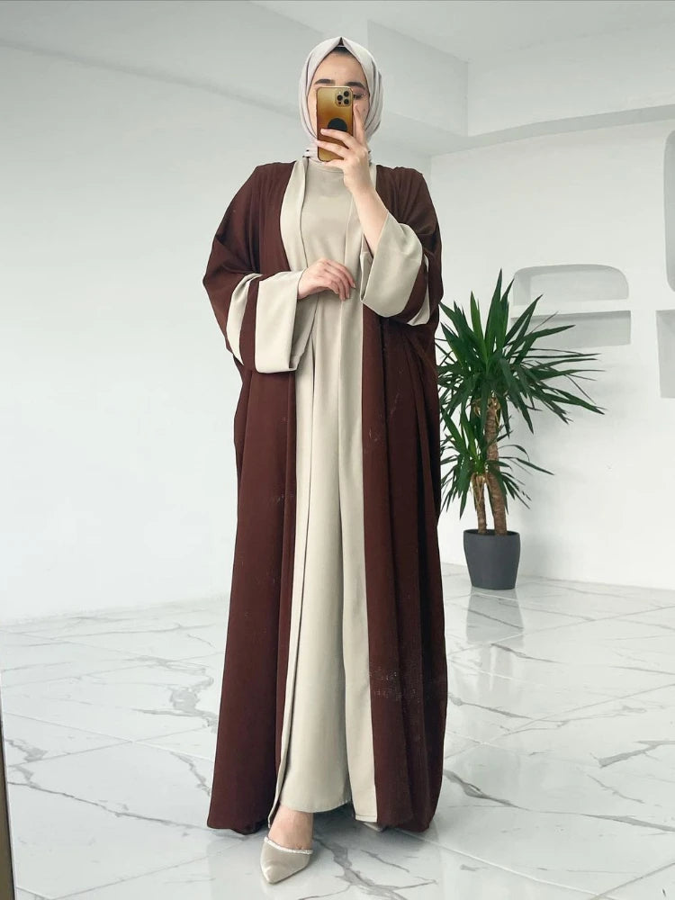 Eid Muslim Dress & Abayas for Women 2 Piece Set Musulman Ensembles Ramadan Caftan Abaya Kaftan Long Robe