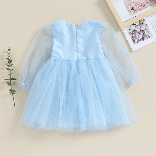 Infant Girl Princess Dress Long Sleeve Feather Trim Mesh Tutu Tulle Elegant Party Autumn Spring Fall Winter Zipper