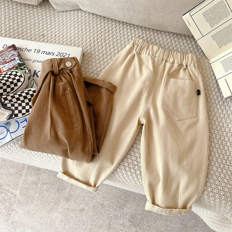 Cotton Spliced  Spring Autumn New Children Pants Casual Boys Trousers Long Elastic Waist Toddler Wear Kids Clothes For 1-10Y