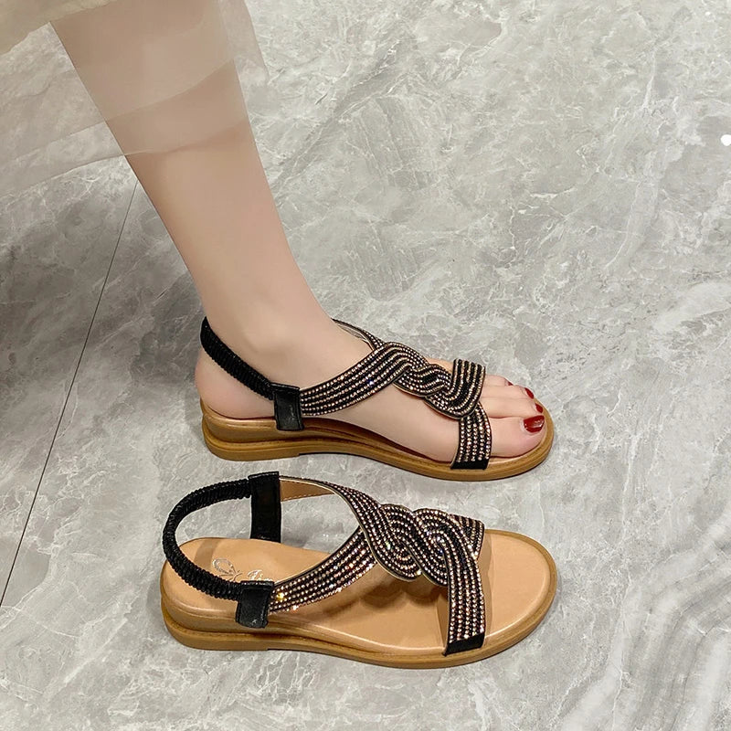Summer New Designer Platform Sandals Women Fashion Casual Roman Shoes Female Solid Color Crystal Sandalias Mujer