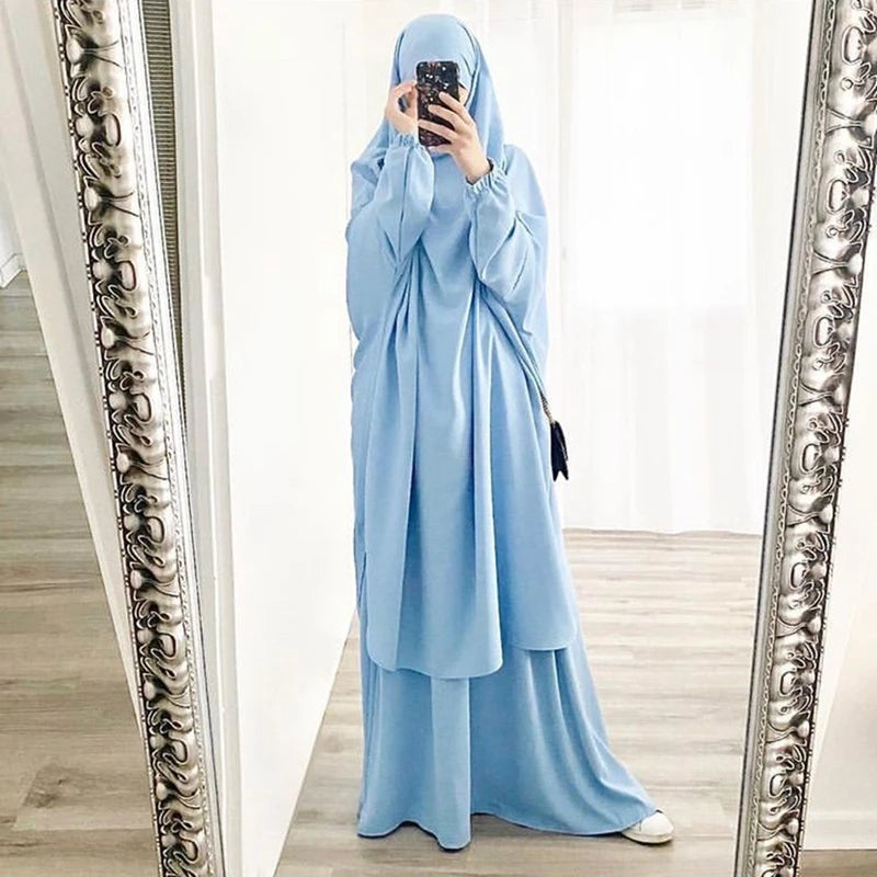 Hooded Muslim Women Hijab Dress Full Cover Prayer Garment Jilbab Abaya Long Khimar Ramadan Gown Abaya Skirt Set Islamic Clothes