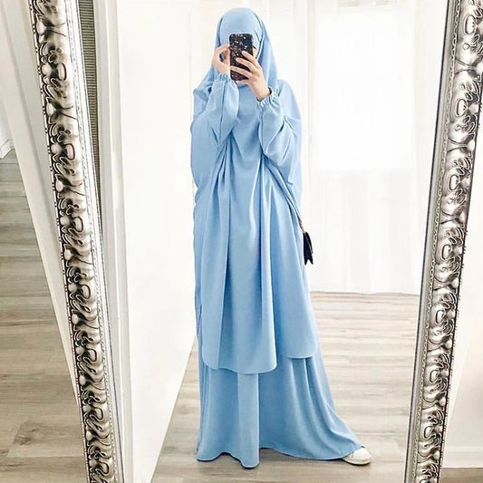Hooded Muslim Women Hijab Dress Full Cover Prayer Garment Jilbab Abaya Long Khimar Ramadan Gown Abaya Skirt Set Islamic Clothes