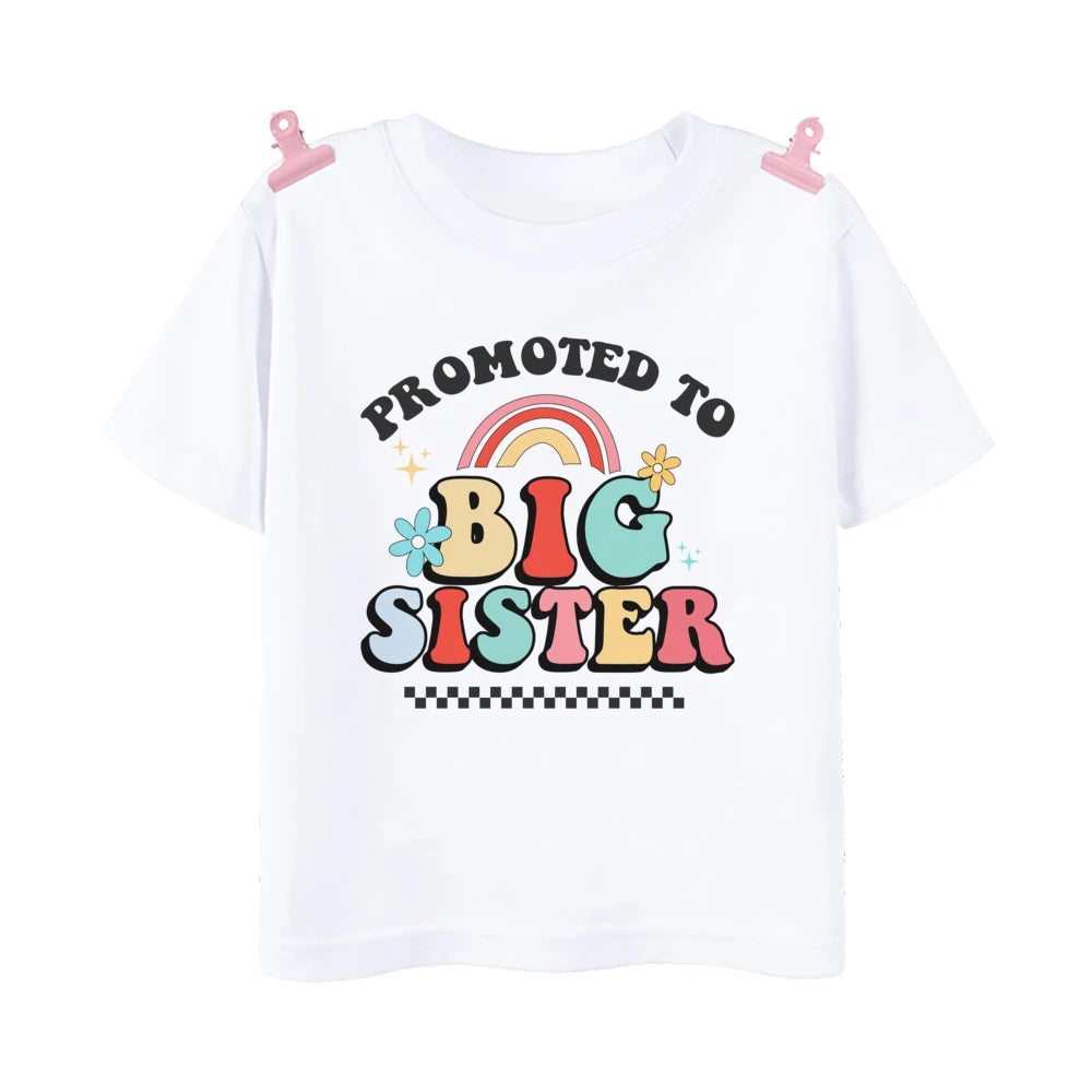 Promoted To Big Sister Rainbow Printed Baby Announcement T Shirt Girls T-Shirt Children Tops Toddler Tshirt Summer Clothes Tee