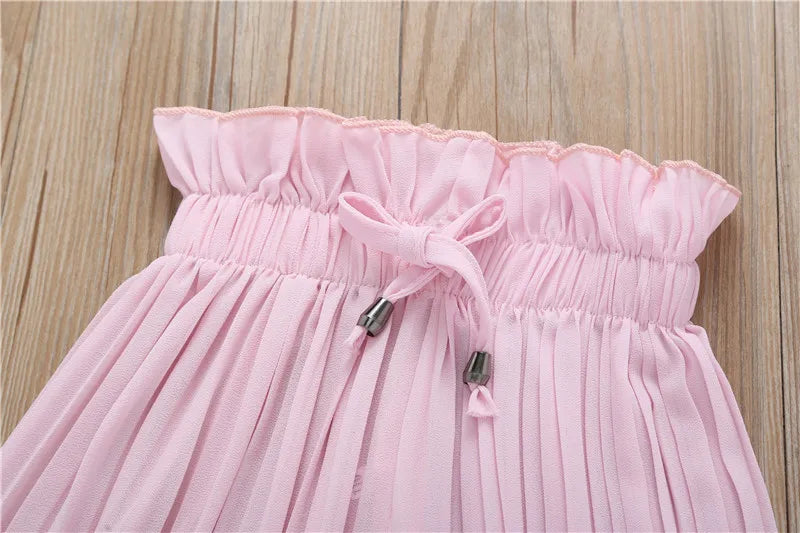 Summer  Girls Clothing Sets Kids T-shirt +Wide Leg Pants Suits Children Short Sleeve Baby Girl Clothes 5 6 7 8 9 10 12 Years