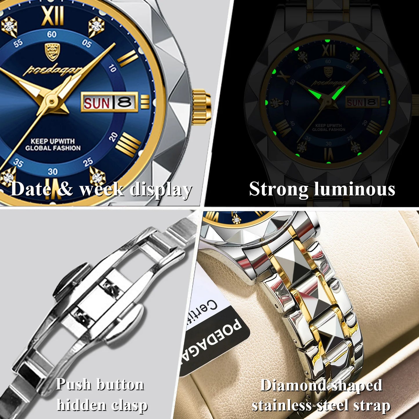 Ladies Dress Watch Luminous Waterproof Week Date Woman Wristwatch Stainless Steel Women Quartz Watches  Luxury