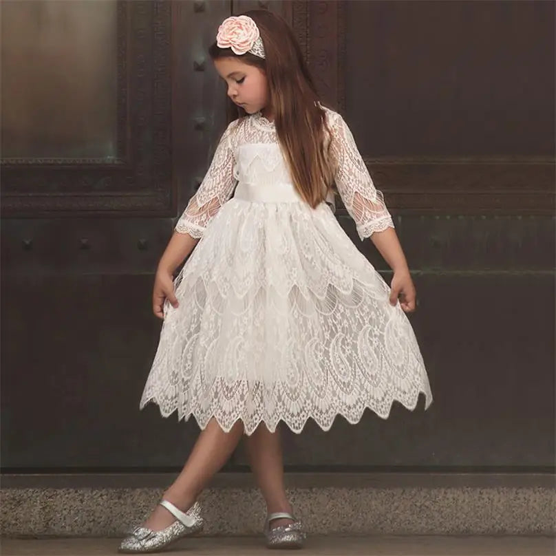 Red Long Sleeve Kids Dresses for Girls Embroidery Elegant Spring Girls Princess Party Dress Flower Lace Children Clothes 3-8 Yrs