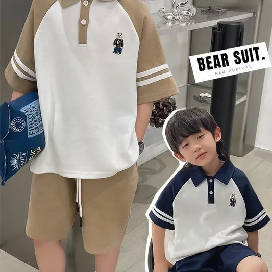 Summer Spring Suit for Boy Children's Clothes Outfit Set Polo Shirt Shorts 4 5 6 7 8 9 10 11 12 13 14 15 Years Kids Up and Down