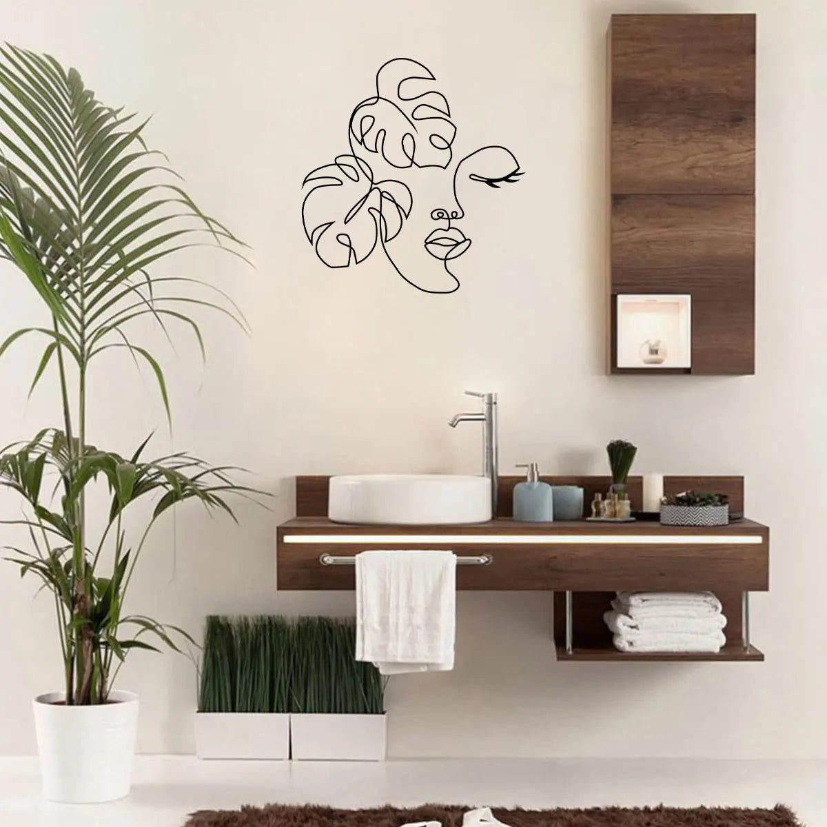 Metal Wall Art Woman Face Metal Art Minimalist Abstract Girl Face Line Art Wall Durable Rust-Proof Abstract Modern Female Face